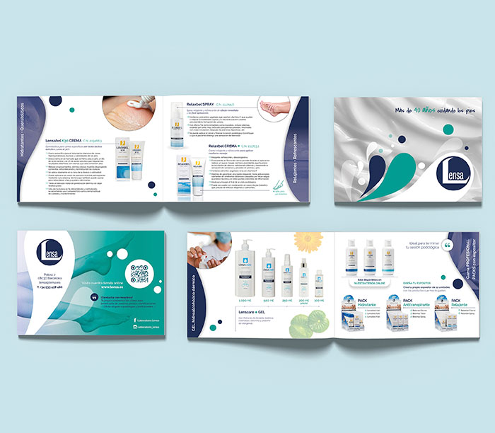 LENSA > Diseño de catálogo de productos para sector dermatología podológica.