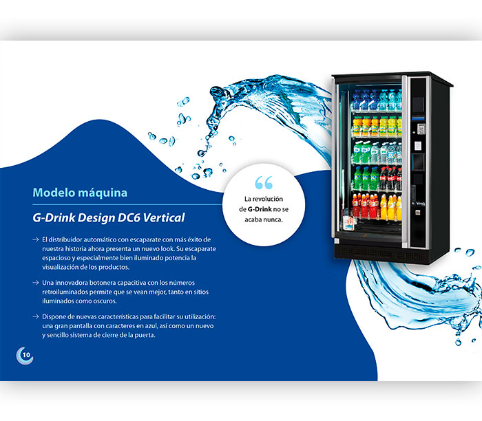 Diseño de página o slide para dossier de presentación de empresa maquinaria vending.